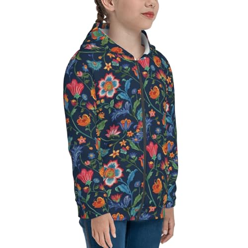 Vintage Embroidery Flowers Kids Pullover Hoodies Boys Zip Up Sweatshirts Girls Athletic Clothes with Pocket4