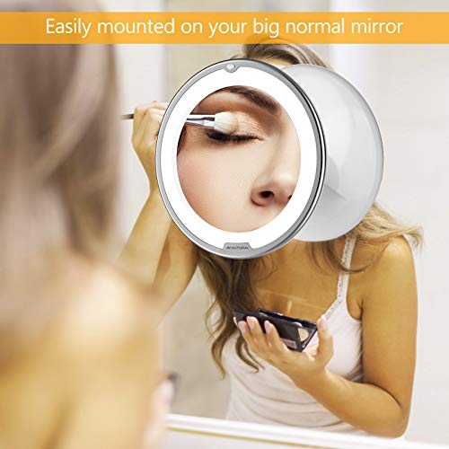 Beautural 10X Magnifying Makeup Mirror With Led Lights, Lighted Magnifying Vanity Makeup Mirror For Home Tabletop Bathroom Shower Travel, 360 Degree Rotation, Powerful Suction Cup #TOP5