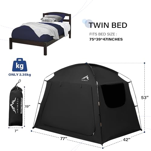 Bed Tent for Adult and Kids,Indoor Portable Light Reducing Twin Size Canopy Tents Breathable Lightweight Private Space for Bed(Black)