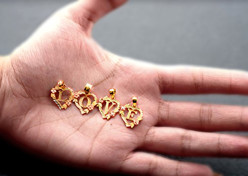 10K Yellow Gold Alphabet Initial Charm Necklace Pendant with Beautiful Heart and Rose Border4