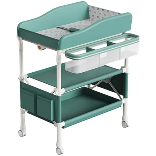 Uevmo 新生児用オムツ折おむつ交換台 キャスター付きで自由に移動可能 ママの腰痛対策 便利な収納スペース完備 ベビーケアステーションとして出産祝い ギフトにも (ベーシックモデル,グリーン)