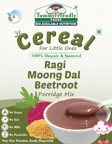 Image of TummyFriendly Foods Organic Sprouted Ragi Almond Dates Porridge Mix | Made of Sprouted Ragi Powder for baby | Available in Trial Baby Packs too | Shelf-life 9 month | 200g (Beetroot)