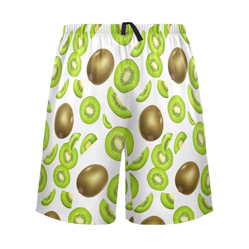 Kiwi Fruit White Pajama Shorts for Men Lounge Pants Sleep Lounge Short Mens Short Shorts with Pockets, S-XXL-XXL