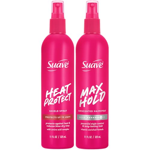 Suave Hair Styling Products Variety 2-Pack – Heat Protection Spray for Hair + Max Hold Unscented...