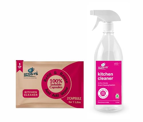 Image of Ecosys 1L Kitchen Cleaner Capsules With Refillable Spray Bottle |Eco-Friendly Cleaner for Kitchen Surface, Mixer, Grinder, Exhaust Fan, Chimney |Effective Kitchen Cleaner-Pack of 1|1 Pack =1L