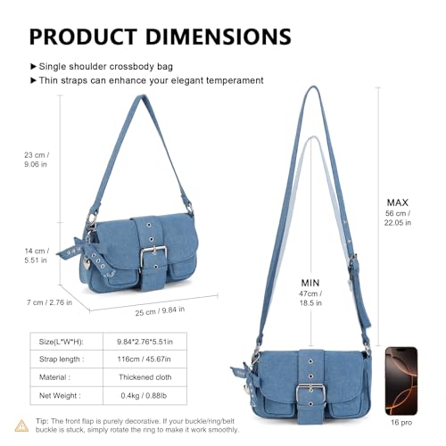 Image of Denim Crossbody Bags for Women,Blue Jean Hobo Shoulder Bag,Denim Messenger Bag