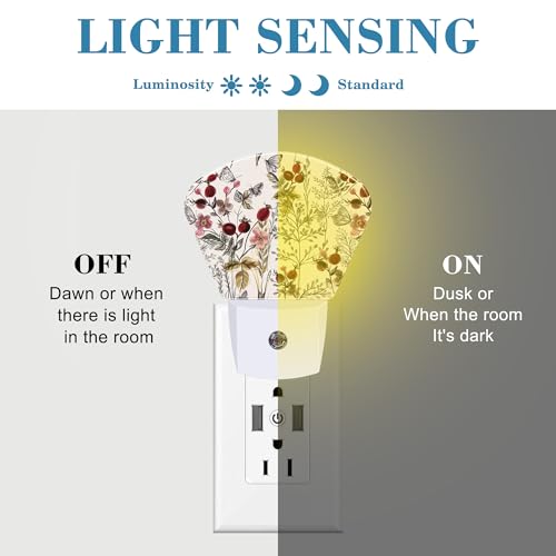 Image of Butterfly Plug in Night Lights, Vintage Flowers Plants Nightlight Plug Into Wall Dusk to Dawn Sensor for Kid Girls Boys Women Men Bedroom, Hallway, Kitchen, Bathroom, Stairs Decor
