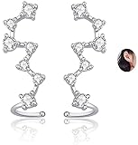 7 Crystals Ear Cuffs Hoop Climber S925 Sterling Silver Earrings Hypoallergenic Earring