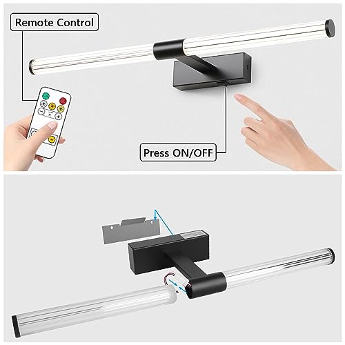 Image of Wireless Picture Light, Battery Operated 23.6 inches Black Picture Light for Wall, Rechargeable Picture Light with Remote for Display Art Work