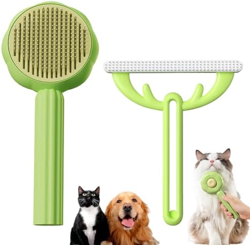 Pet Brushes, Cat Brush, Dog Brush, Self-Cleaning Dog Cat Brush, Self-Cleaning Slicker Cat Brush for Removing Undercoat, Loose Fur (Green)
