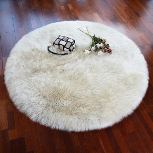 Llb YXYMDT-DOUSHA Genuine Sheepskin Round Rug Plush Soft Throw Area Rug Fur Carpet Fluffy Shaggy Sheepskin Rug For Living Room Kids Bedroom Luxury Home Decor Lambskin Rug cover