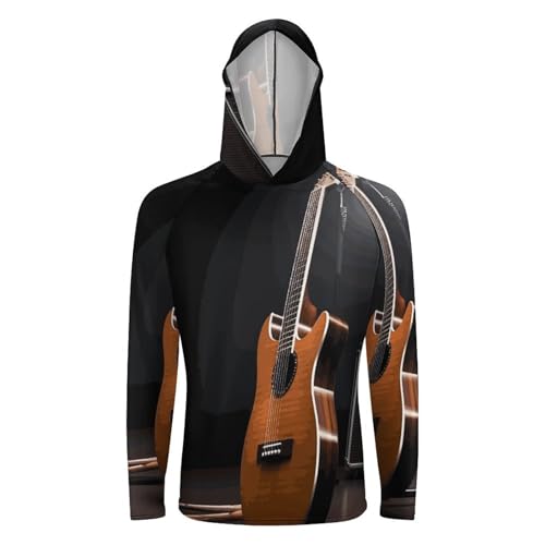 Men's Sun Shirts UPF 50+ Rash Guard Long Sleeve Sun Protection Hoodie Musical Instrument Guitar Lightweight Shirt XL White 5