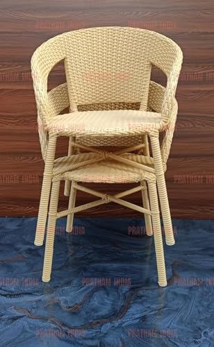 Image of PRATHAM India Outdoor 3 Pieces All Weather Wicker Patio Rattan Chair and Table Bistro Set with Powder Coated Iron Frame for Balcony, Garden, Poolside, Deck. (Honey)