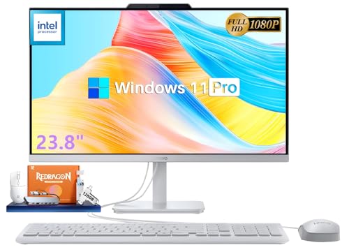 Image of Lenovo A100 23.8 inch FHD All-in-One Desktop Computer, Intel N100 Processor, 32 GB RAM, 1 TB SSD, Windows 11 Pro, Wi-Fi 6, Bluetooth, Integrated Webcam, HDMI, Wired Keyboard & Mouse, Business AIO PC
