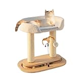 XIAORANFUN 5-in-1 Small Wooden Cat Tree Tower,16.34" Lx11.81 Wx16.54 H,Natural Sisal Cat Scratching Post with Bed for Indoor Cats,Interactive Cat Feather Toy,Ball Track Toy for Kittens and Cats,White
