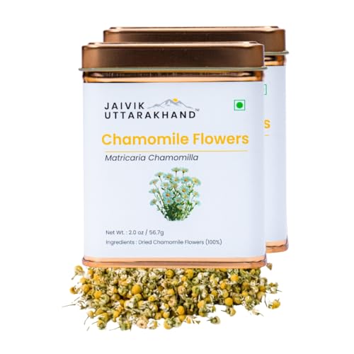Image of Jaivik Uttarakhand Farm Chamomile Tea (113.4 g), De-Stressing - Promotes Good Sleep - Whole Flower, Buds Natural, Pack of 2 Tin Can