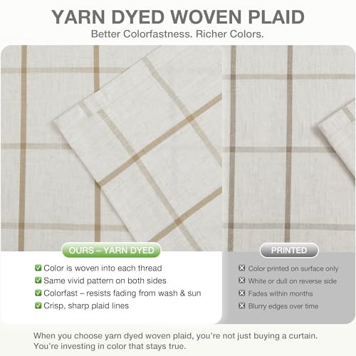 Vision Home Flax Linen Plaid Pinch Pleated Semi Sheer Curtains 40Wx84Lx2 - image 7