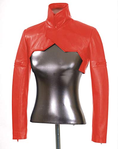 Womens Leather Shrug Lambskin Leather Crop Moto Bolero Shrug Red Jacket Slim Fit WJ017