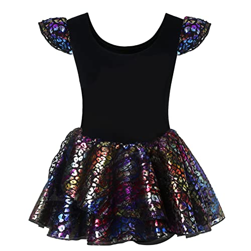 Phineein Girls Ballet Leotard with Skirt - Shiny Sparkle Tutu Dress, Ruffle Sleeve Dancewear for Kids/Toddler