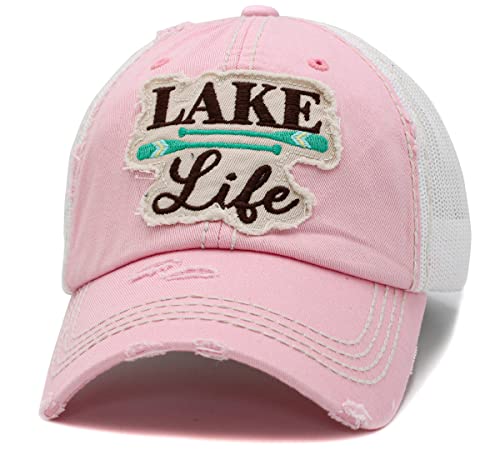 Image of Vacation Beach Camping Womens Baseball Cap Distressed Vintage Unconstructed Embroidered Patch Hat