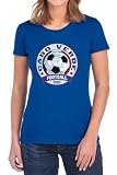 Popfunk Cabo Verde Distressd Soccer Ball Vintage Football Emblem Women's T Shirt, Royal, Medium