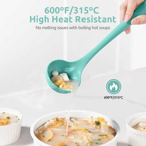 Image of U-Taste Silicone Soup Ladle, 600ºF Heat Resistant Spoon, 11in, Aqua Sky