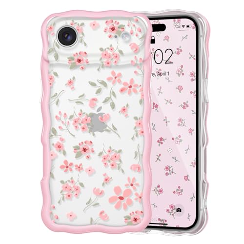 Coque iPhone fleur rose transparente antichoc en TPU souple fin et cadre ondulé