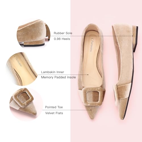 C.Paravano Women's Pointed Toe Flats | Velvet Slip-On Ballet Flats | Comfortable Work & Daily Wear Shoes (Camel,Size 8)4