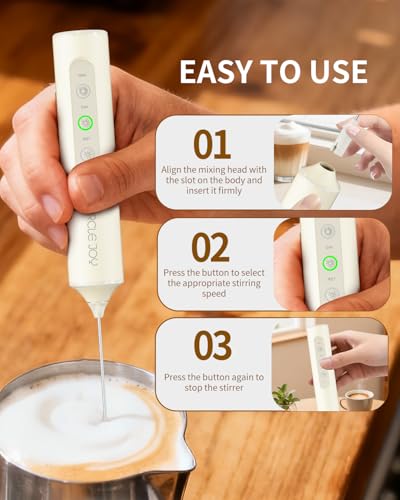 Image of CIRCLE JOY Rechargeable Handheld Milk Frother Wand with Stand, 3 Variable Speeds, 3 Whisks and Storage Box, Electric Drink Mixer for Latte, Cappuccino, Hot Chocolate, Eggs and Protein Powder, Beige