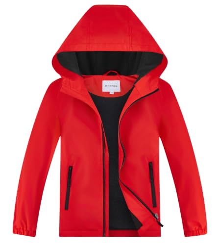 Image of Boys Girls Rain Jackets Waterproof Hooded Fleece Raincoats Lightweight Windbreakers for Kids