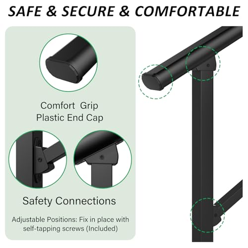 image for LOVMOR 2 Pack 2 Step Hand Rails for Outdoor Steps, Wrought Iron Railin