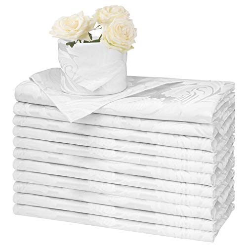 Eforcurtain Classic Damask Jacquard Cloth Napkins Waterproof Spillproof Polyester Fabric Napkins Pearl White for Hotel Use, Set of 12, 17 x 17 Inch