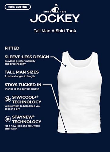 Jockey Men's Undershirt 100% Cotton Tall Man A-Shirt Tank - 3 Pack4