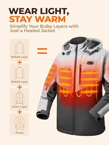Image of ORORO Men's 5-Zone Dual Control Heated Jacket with Sleeve Heating | Up to 20 hours on sleeve heating, zipper chest pocket, water resistant shell, detachable hood, machine washable
