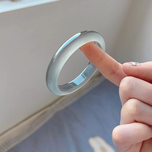 Natural Ice Jade Bangle Bracelet for Women Chalcedony Feng Shui Good Luck Bracelet Fashion Round Grey Blue Jade Stone Bangle for Woman Birthday Wedding(bianyusui Bangle6, 58-59mm)3