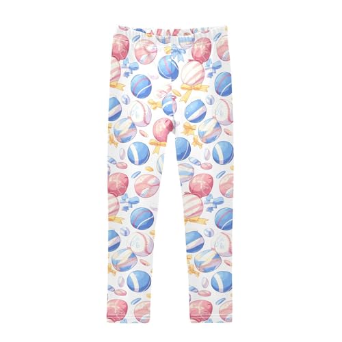 KLL Baseball Blue Stripe Little Girls Cotton Leggings Comfortable Full Length Sweatpants Gym