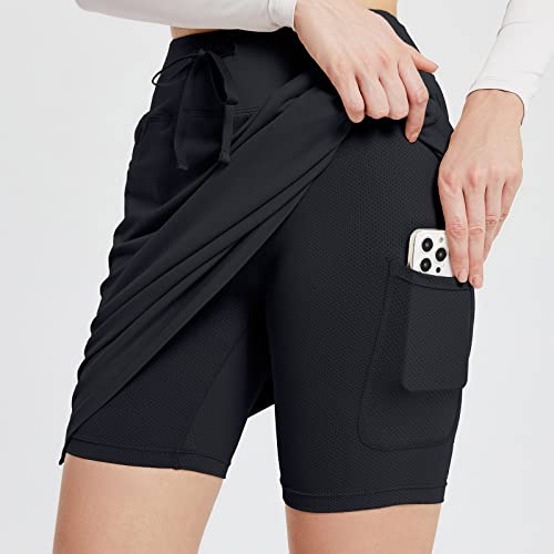 BALEAF Saia de golfe feminina de 50,8 cm na altura do joelho, casual, algodão, cintura alta, cordão