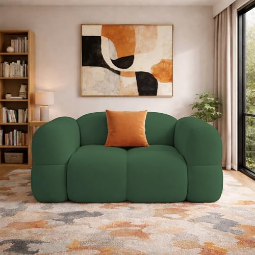 Image of Casaliving Vetras Modern Velvet Bubble Cloud Sofa, Tufted Design Upholstered 1 Seater Sofa Set for Living Room, (Green Colour) Premium Velvet Fabric Sofa