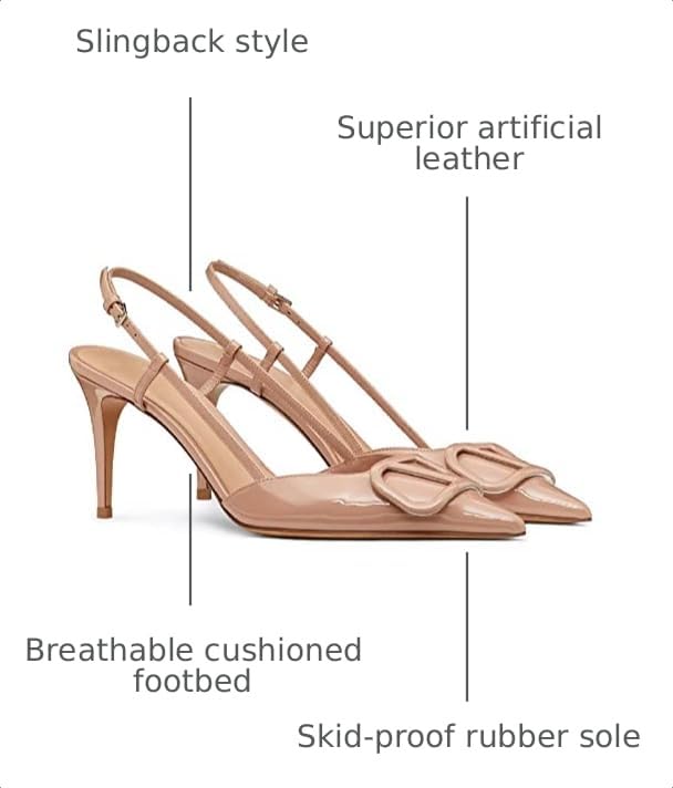 Image of Women Heeled Slingback Sandals V Buckle Closed Pointed Toe Stiletto High Heels Slip-On Backless Evening Prom Party Dress Shoes