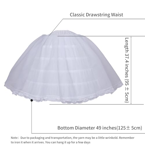 Women Puffy Crinoline Petticoat 6 Hoop 2 Tulle Layers Skirt Slips Long Underskirt for Quinceanera Wedding Bridal Dress4