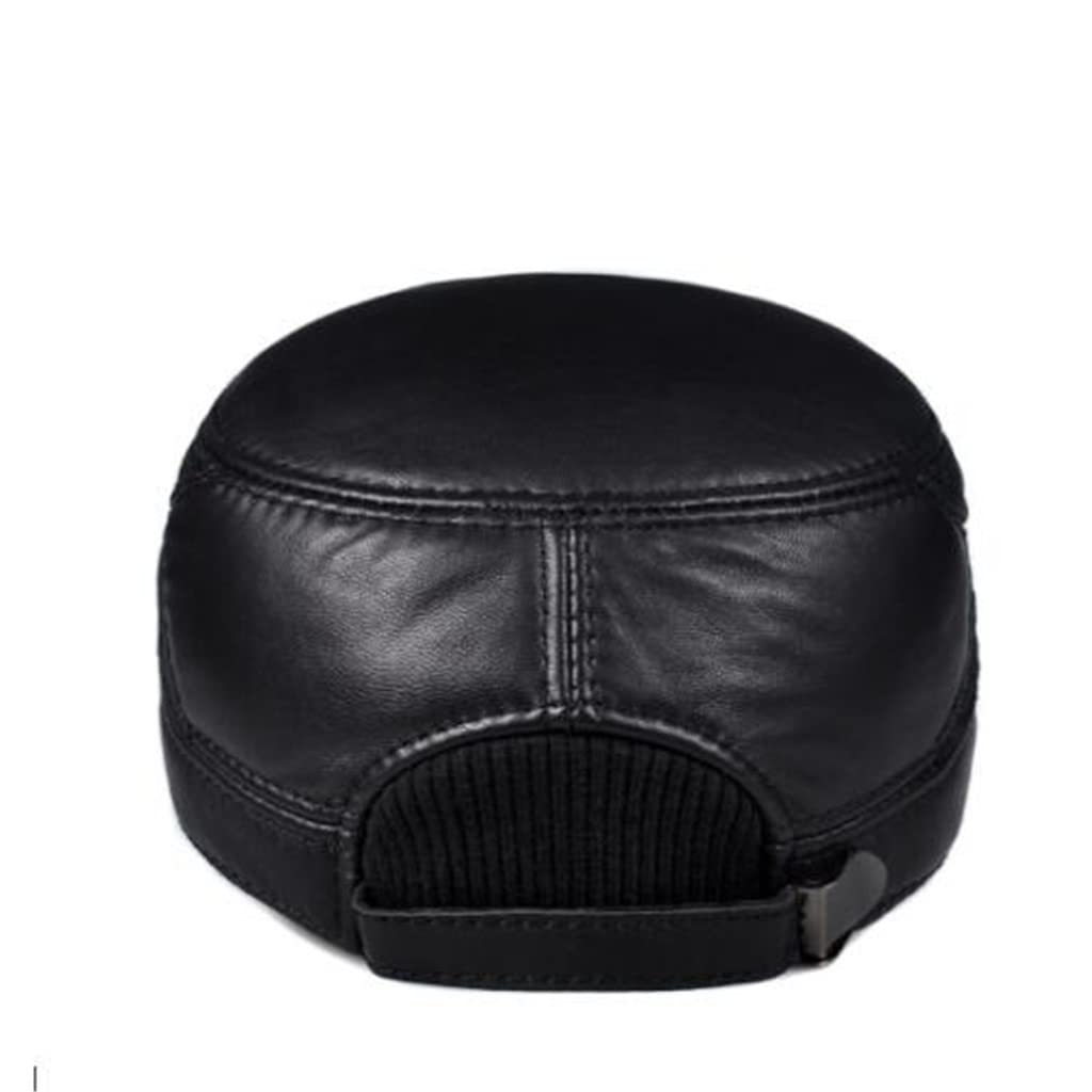 Cappelli Primavera Inverno Pelle Nero Berretto da Baseball Piatto da Uomo Regolabile Taglia Esterno Caldo Fibbia sul Retro, DL 55 56cm,D-L 55 56cm