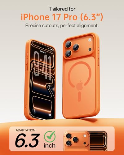 Image of UNBREAKcable Magnetic for iPhone 17 Pro Case 6.3-Inch, Compatible with MagSafe, Full Camera Protection, Built-in Magnetic Ring, Drop Protection Shockproof Slim Phone Cover - Orange