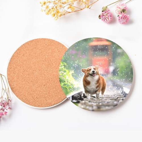 Sous-verre ronds en céramique Welsh Corgi, lot de 6 - 4