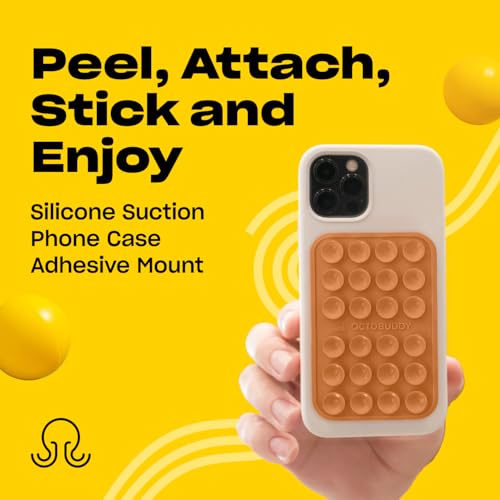 Image of OCTOBUDDY Classic MAX - Silicone Suction Phone Case Adhesive Mount - Hands-Free, Strong Grip Holder for Selfies and Videos - iPhone and Android Compatible - 2.6″ x 3.9″, Caramel Cream