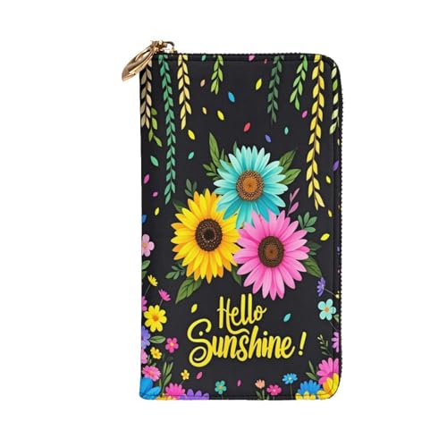 Daisy Floral Hello Sunshine Leather Hand Wallet for Women Long Zipper Clutch Purse for Cash Cards Coin2