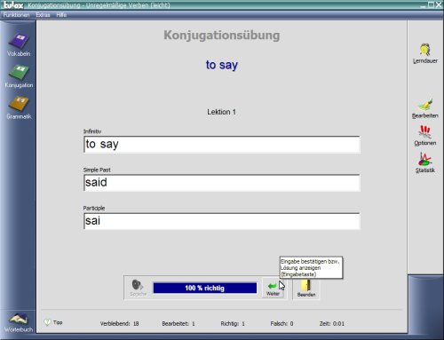 tulox Sprachtrainer Englisch - Vokabeltrainer, Konjugations- und Grammatiktrainer mit großem vertontem E-Großwörterbuch