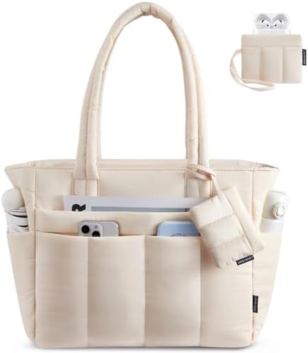 LOVEVOOK Tote Bag for Women, Lightweight Puffer Laptop Handbags W...