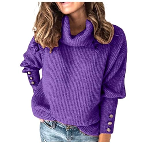 Damen Pullover, Oversize Strickpullover Rollkragenshirt Damen Langarm Casual Zopfmuster Wollpullover Damen Pullover Langarm Winter Rolli Tailor Damen...