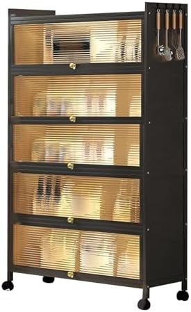 3-Layer Kitchen Bakers Rack with Flip Door Cabinets, Microwave Shelf & Pantry Storage - Stylish, Durable Organizer for Spices, Pots & Pans - Space-Saving Kitchen Cabinet Solution