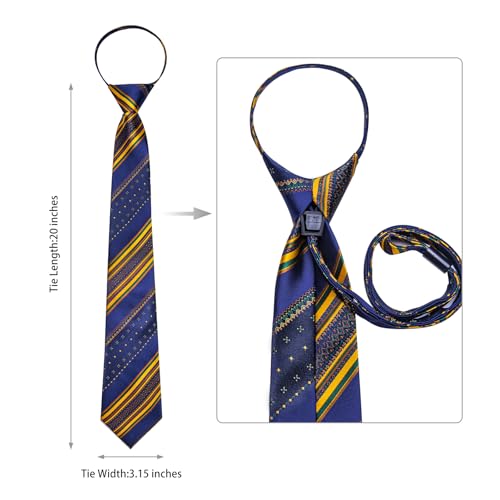 Image of DiBanGu Mens Zipper Ties Silk Adjustable Necktie Pocket Square